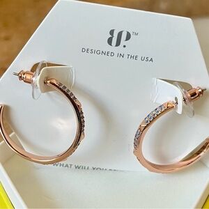 Bomb Party RBP6431 Steady as We Go White Opal on Rose Gold Hoop Earrings HTF